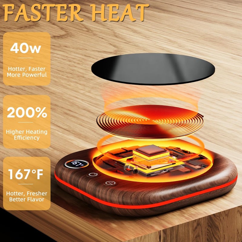 MQUPIN Mug Warmer Upgraded,Coffee Mug Warmer for Desk LEDs Light 3 Temp Settings (113-167°F) 1-12H Timer 4 H Auto Shut Off Beverage Cup Candle Warmer for Coffee Tea Milk(Wood Grain) - Image 3